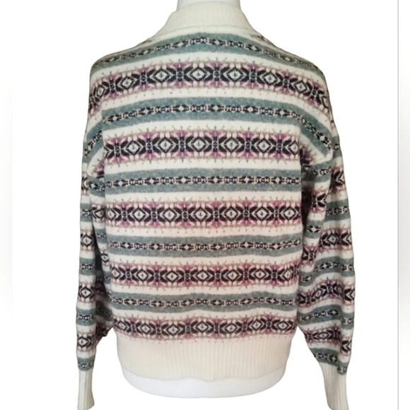 Ann Taylor Loft Wool Blend Nordic Fair Isle Button Front Cardigan Pink Sz Small - Picture 5 of 8